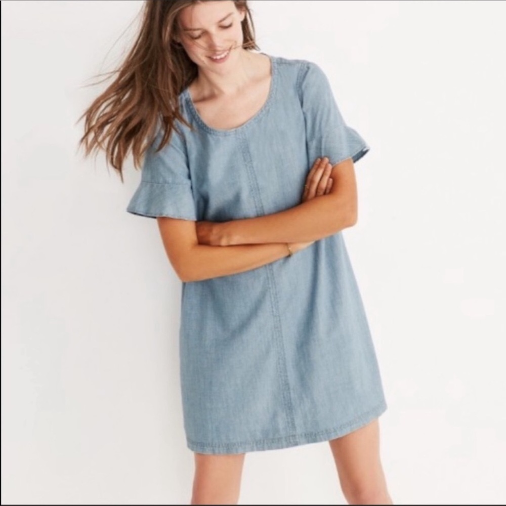Madewell chambray bow back dress xs
